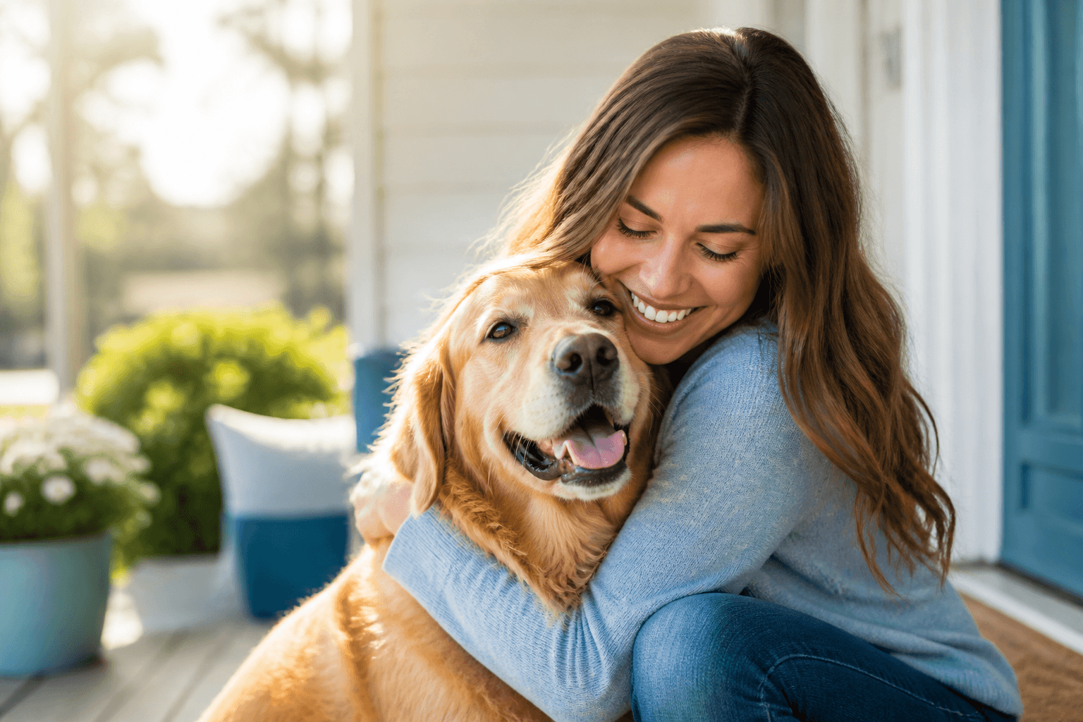 A happy pet owner with their dog